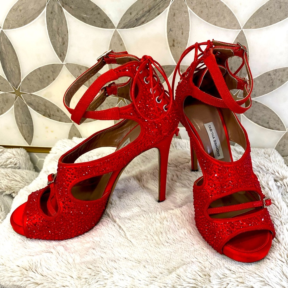 Tabitha Simmons Bailey Buckle Laced Back Crystal Sandals